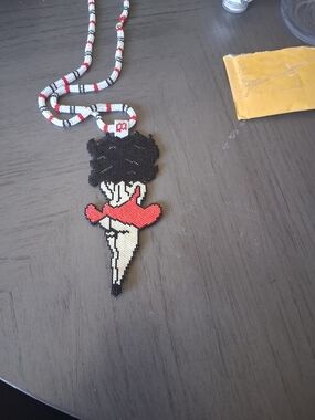 Kids Beaded Character Necklace - Red, Black & Cream